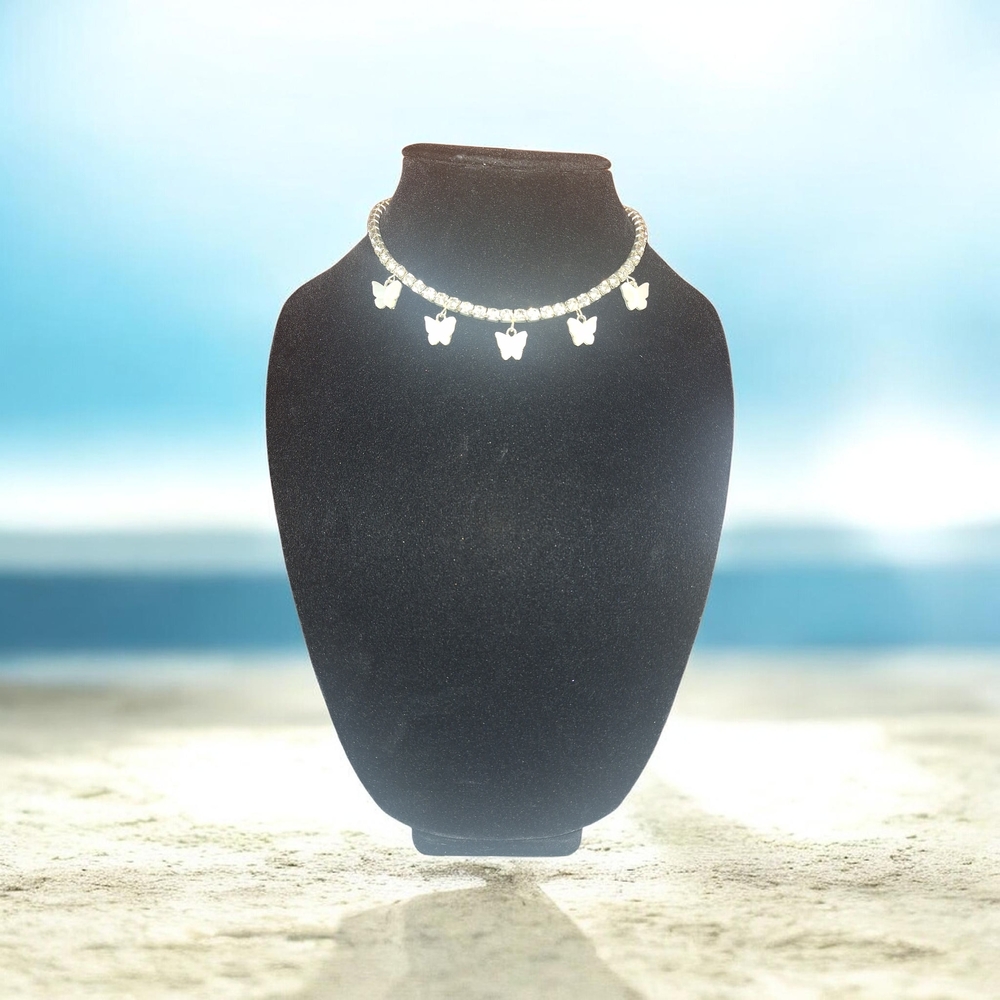 Chic Adjustable Silverand Opal Butterfly Necklace